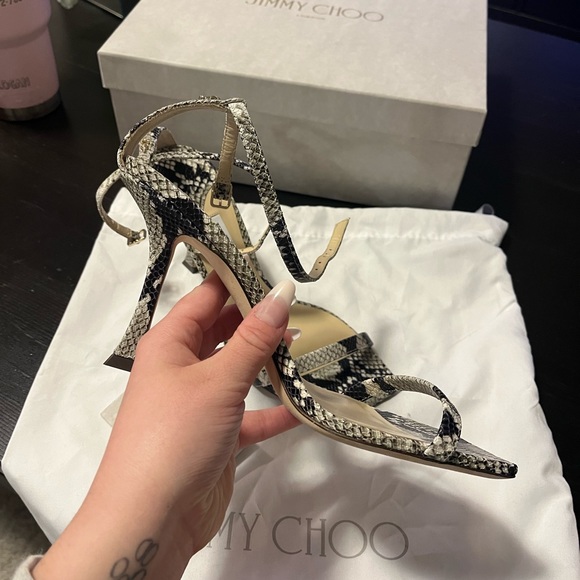 Jimmy Choo Black & Taupe Snake Marin 90 Heeled Sandals Size 37 - Picture 5 of 9